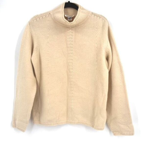 Vintage Talbots Italian Yarn Fisherman Sweater Cream/Tan XL wool blend - Picture 1 of 10